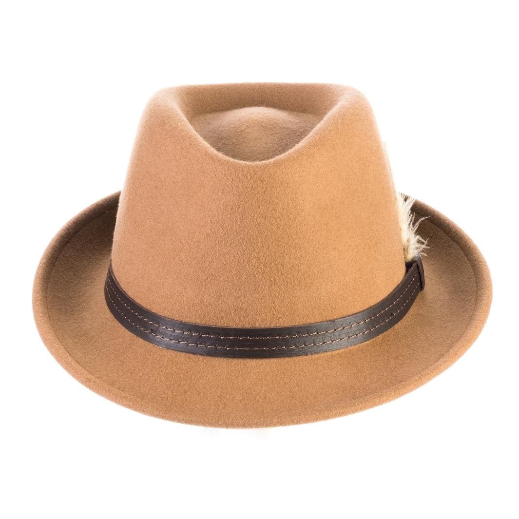 Cappello Trilby Classico color Cammello, in feltro di lana merinos da uomo, foto con orientamento frontale - Primario Nesti