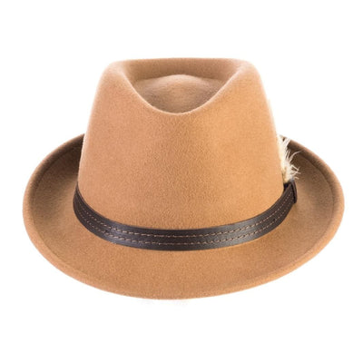 Cappello Trilby Classico color Cammello, in feltro di lana merinos da uomo, foto con orientamento frontale - Primario Nesti