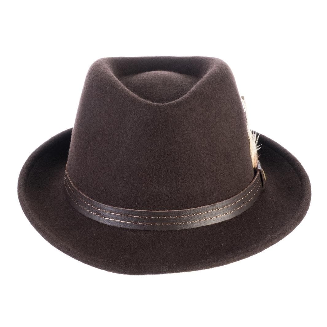 Cappello Trilby Classico color Marrone, in feltro di lana merinos da uomo, foto con orientamento frontale - Primario Nesti