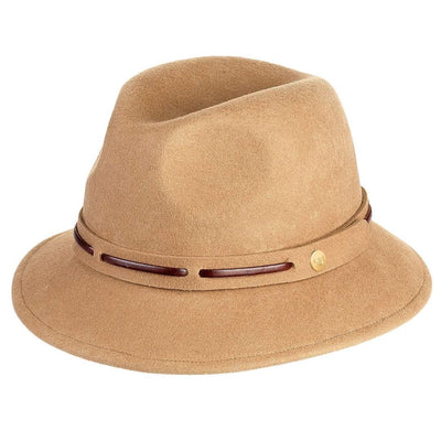 Cappello Fedora Jazz color Sabbia, in feltro di lana merinos da uomo, foto con vista inclinata - Primario Nesti