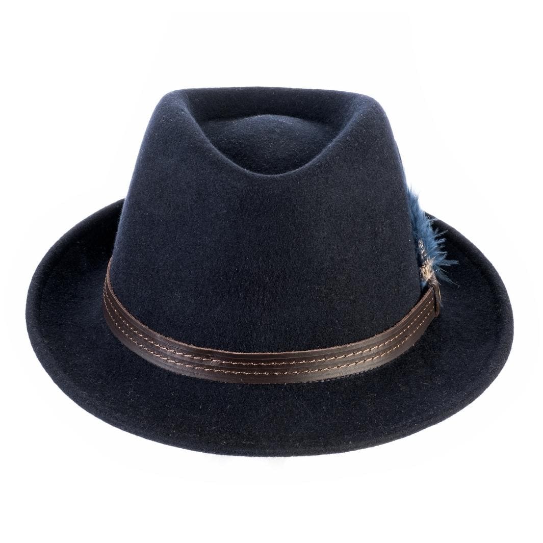 Cappello Trilby Classico color Blu, in feltro di lana merinos da uomo, foto con orientamento frontale - Primario Nesti