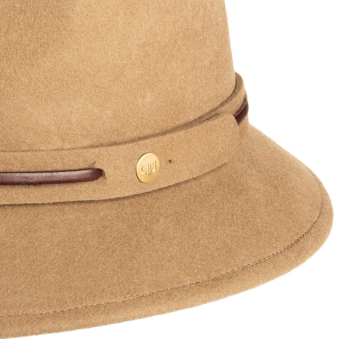 Cappello Fedora Jazz color Sabbia, in feltro di lana merinos da uomo, foto con vista dettaglio ravvicinato - Primario Nesti