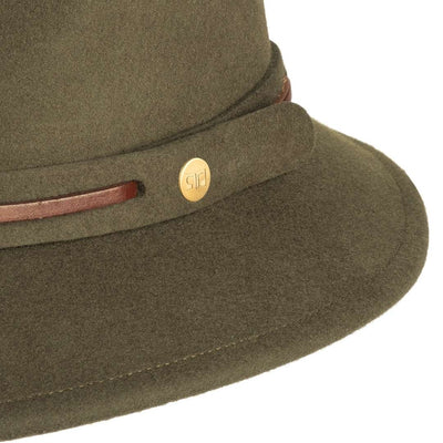 Cappello Fedora Jazz color Verde Oliva, in feltro di lana merinos da uomo, foto con vista dettaglio ravvicinato - Primario Nesti
