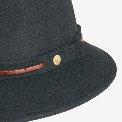 Cappello Fedora Jazz color Nero, in feltro di lana merinos da uomo, foto con vista dettaglio ravvicinato - Primario Nesti