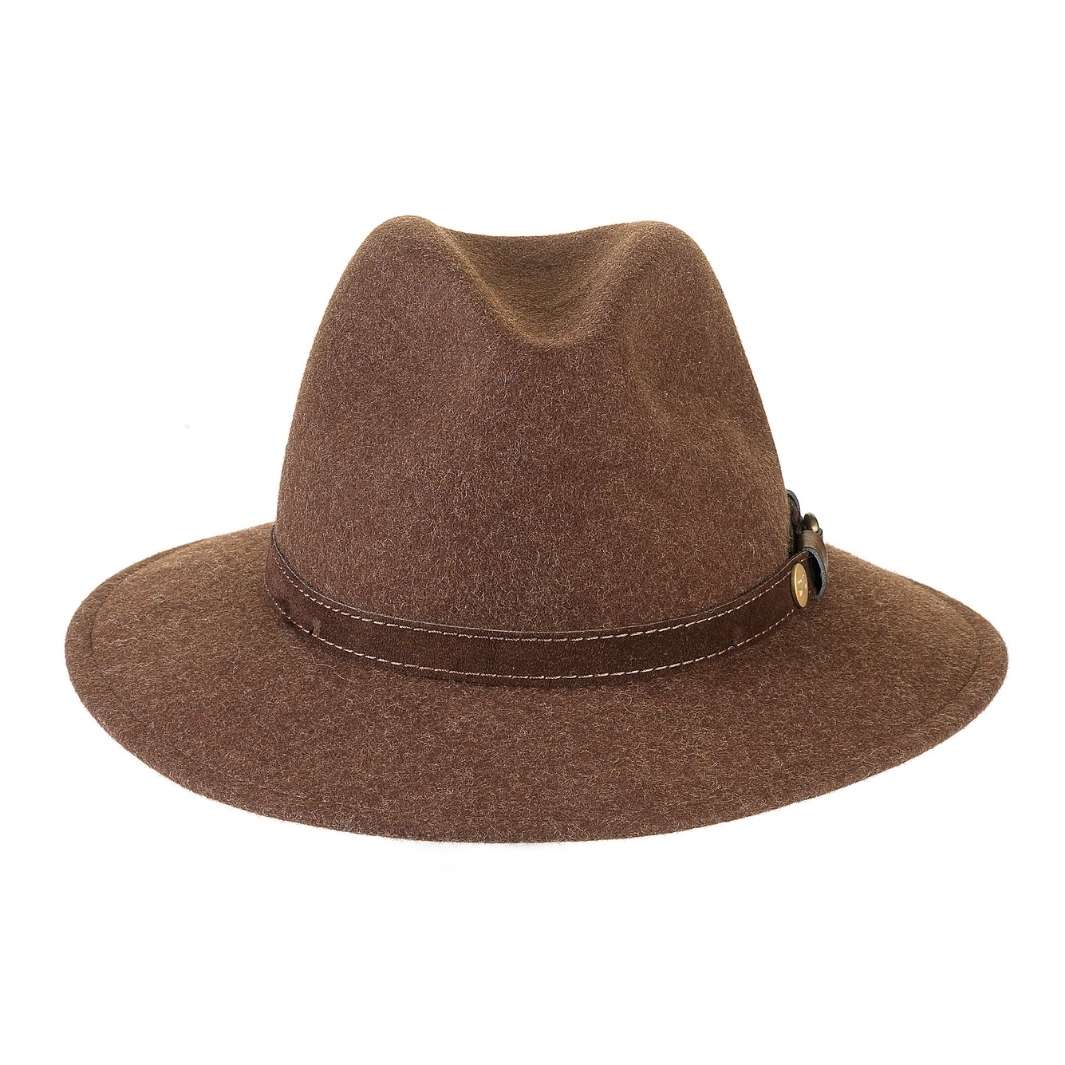 Cappello Fedora Ala Media color Castoro, in feltro di lana merinos da uomo, foto con orientamento frontale - Primario Nesti