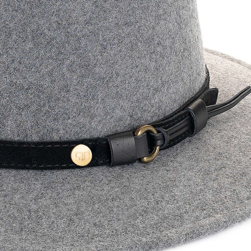 Cappello Fedora Ala Media color Perla, in feltro di lana merinos da uomo, foto con vista dettaglio ravvicinato - Primario Nesti