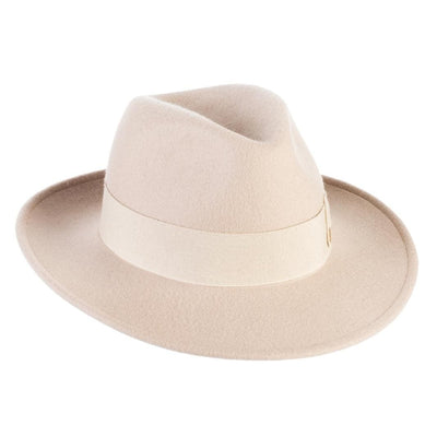 Cappello Fedora Coccos color Sabbia, in feltro di lana merinos da uomo, foto con orientamento laterale - Primario Nesti