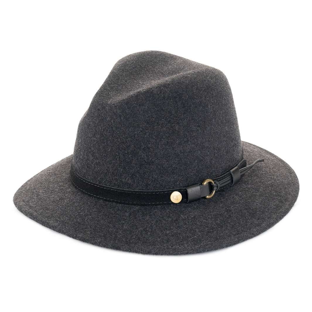 Cappello Fedora Ala Media color Grigio, in feltro di lana merinos da uomo, foto con vista inclinata - Primario Nesti