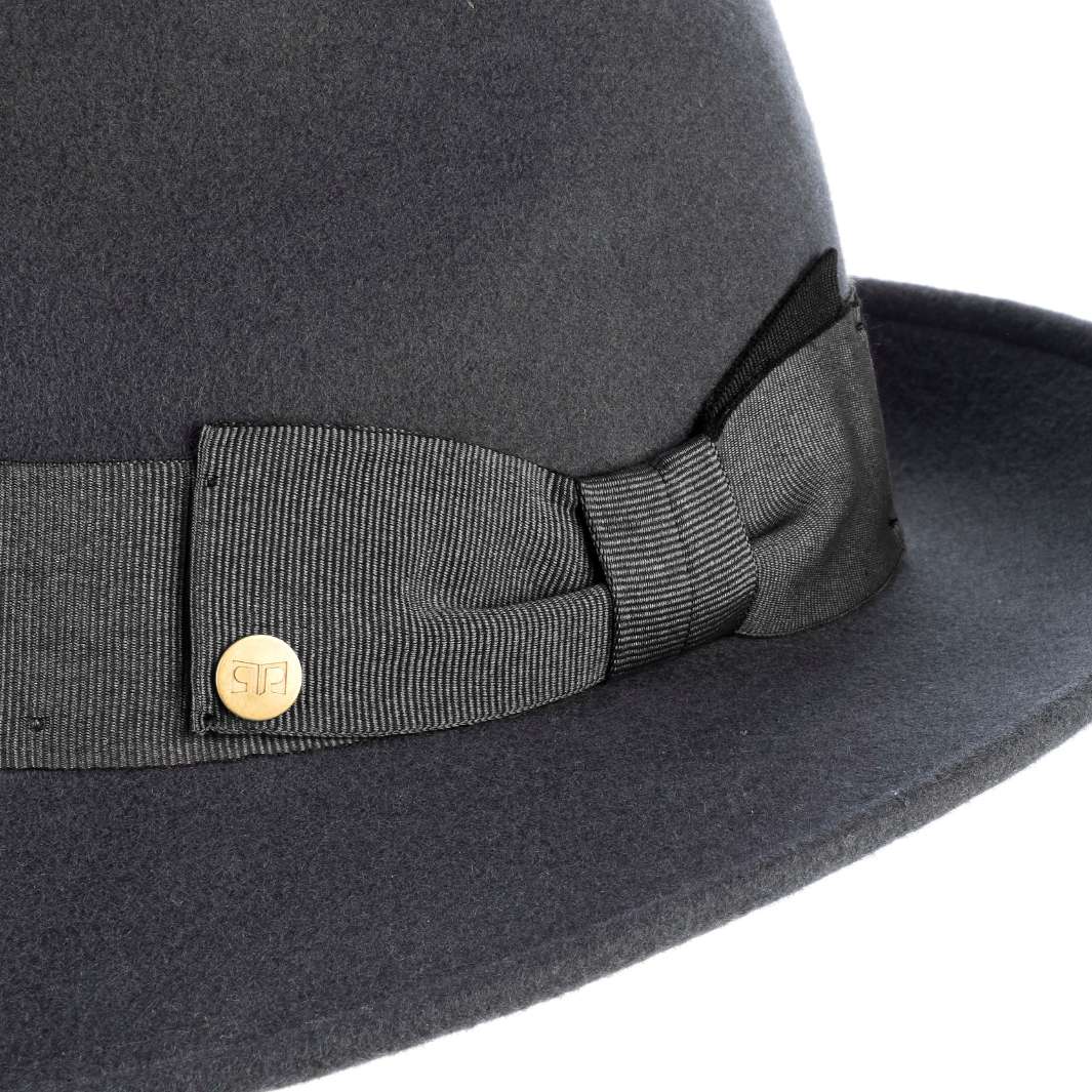 Cappello Fedora Coccos color Antracite, in feltro di lana merinos da uomo, foto con vista dettaglio ravvicinato - Primario Nesti