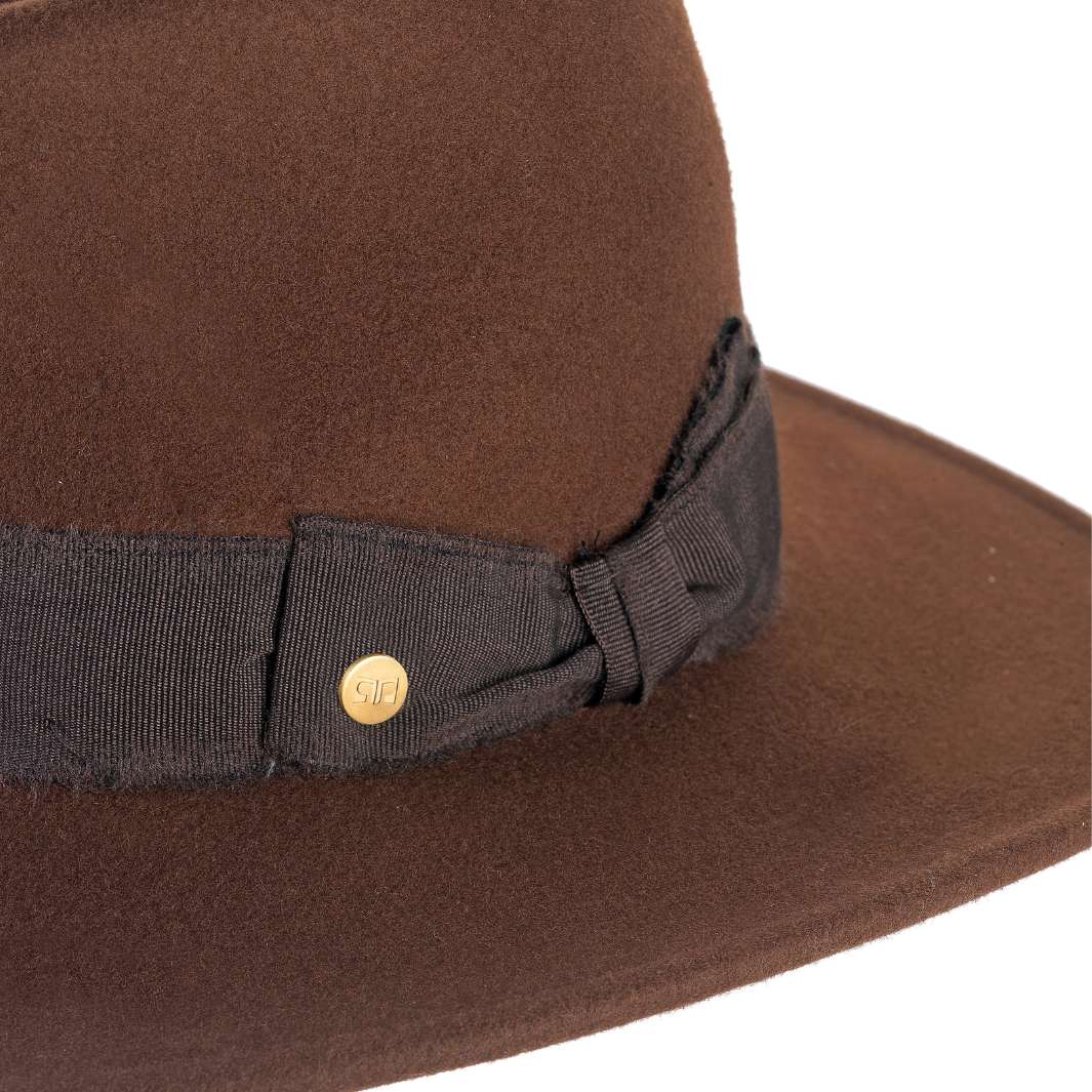 Cappello Fedora Esclusivo color Marrone, in feltro di lapin, foto con vista dettaglio ravvicinato - Primario Nesti