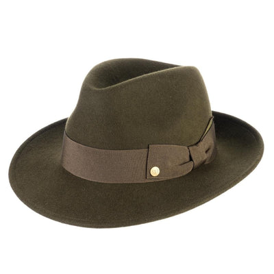 Cappello Fedora Coccos color Verde, in feltro di lana merinos da uomo, foto con vista inclinata - Primario Nesti