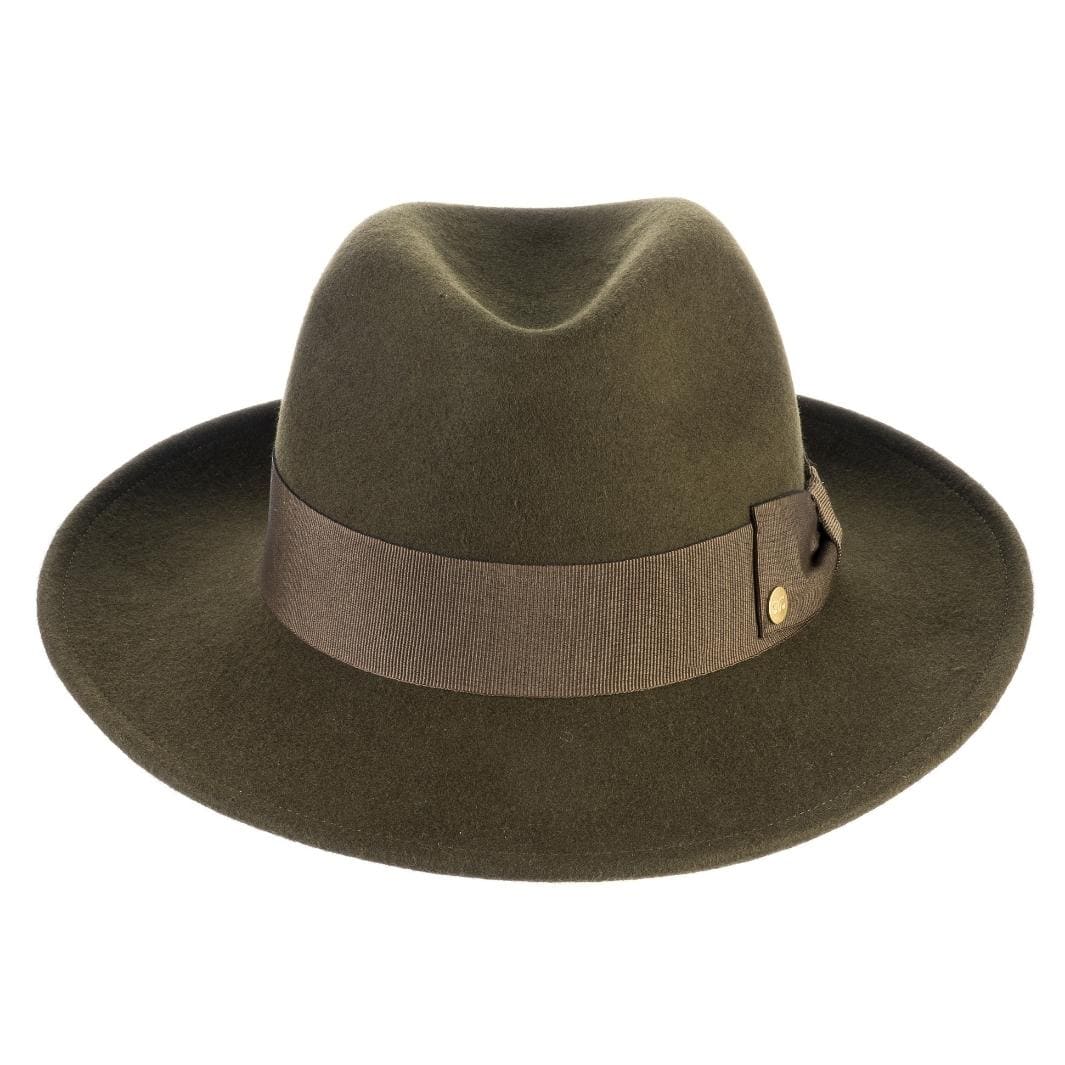 Cappello Fedora Coccos color Verde, in feltro di lana merinos da uomo, foto con orientamento frontale - Primario Nesti