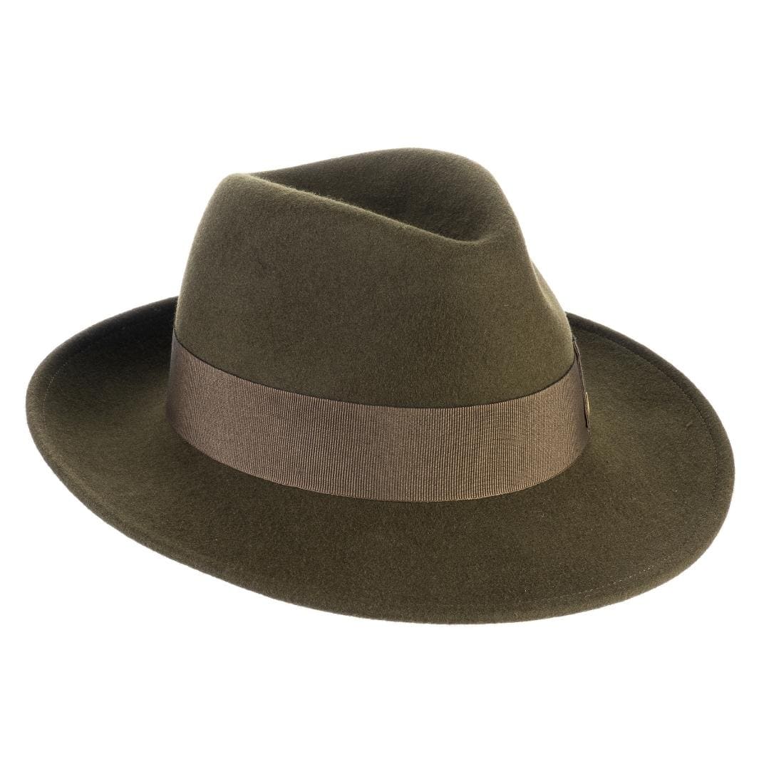 Cappello Fedora Coccos color Verde, in feltro di lana merinos da uomo, foto con orientamento laterale - Primario Nesti