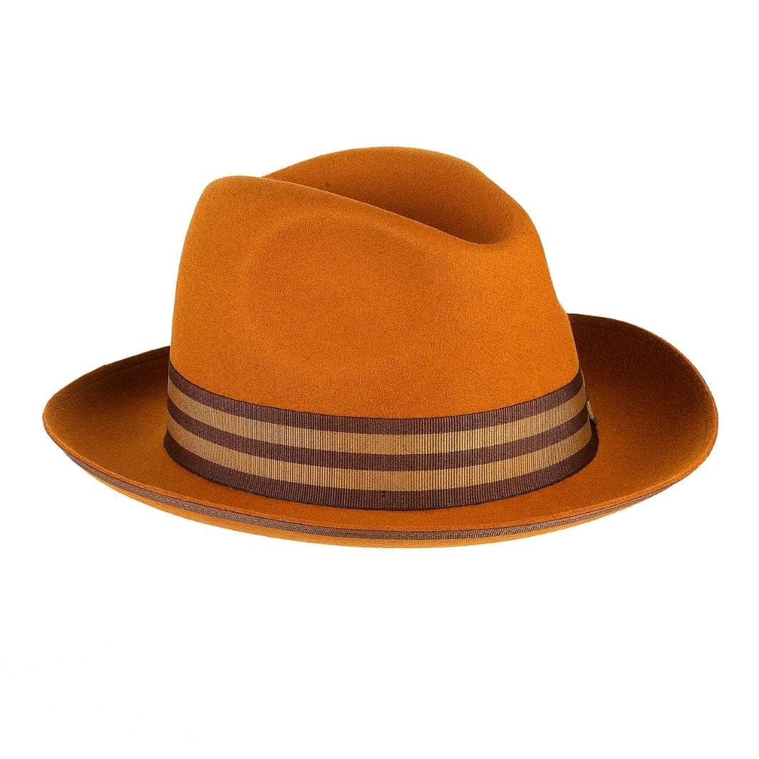 Cappello Trilby Jazz color Sabbia, in feltro di lana merinos da uomo, foto con orientamento laterale - Primario Nesti
