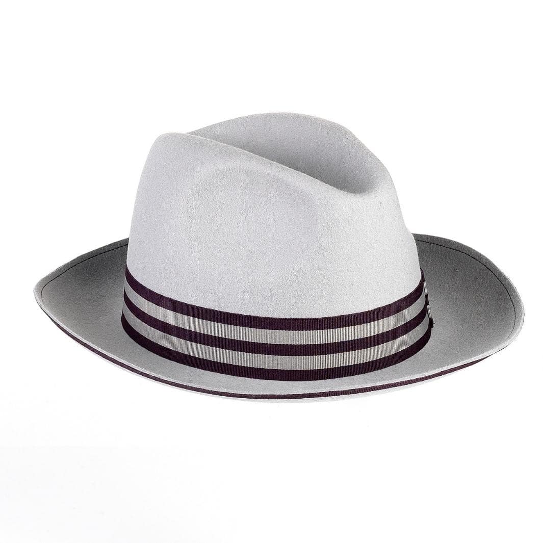 Cappello Trilby Jazz color Perla, in feltro di lana merinos da uomo, foto con orientamento laterale - Primario Nesti